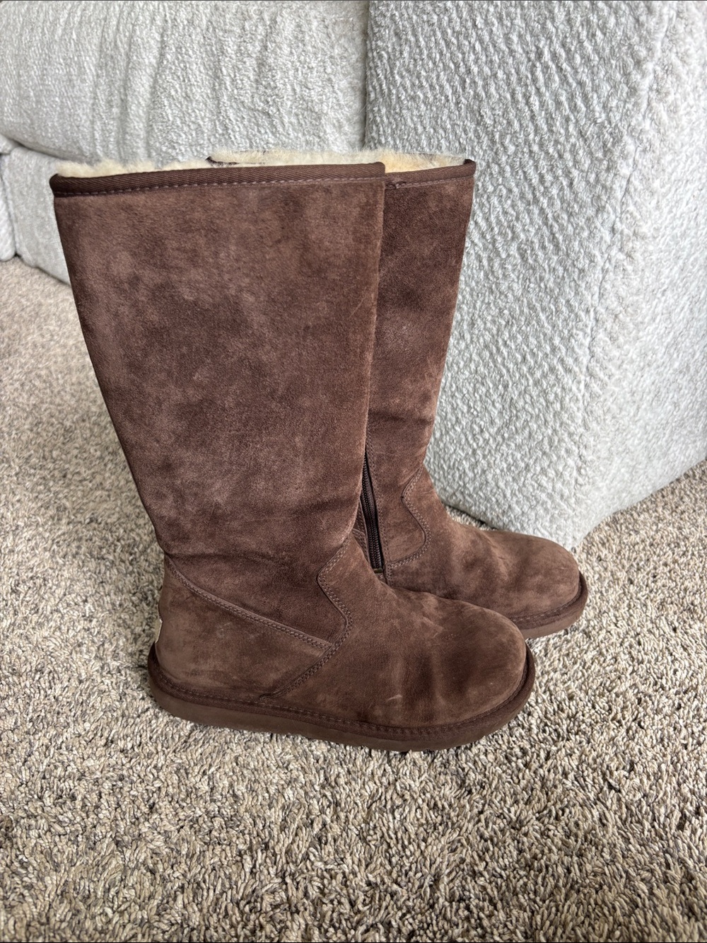 UGG Chestnut Suede Knee-High Shearling Boots